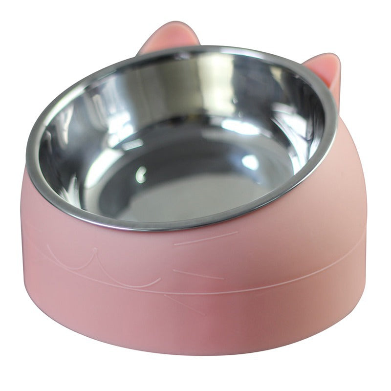 Stainless steel cat bowl dog bowl double bowl protection cervical oblique mouth cat bowl factory direct supply