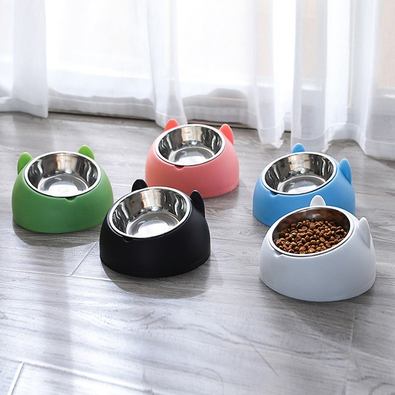 Stainless steel cat bowl dog bowl double bowl protection cervical oblique mouth cat bowl factory direct supply